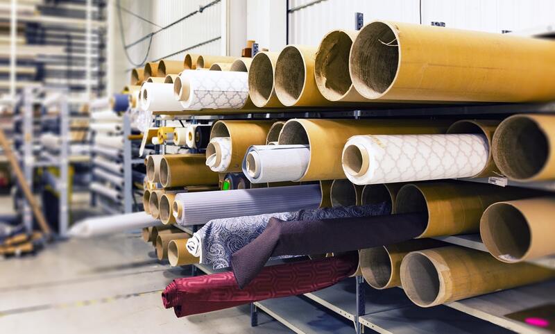 Different colour fabrics in a factory